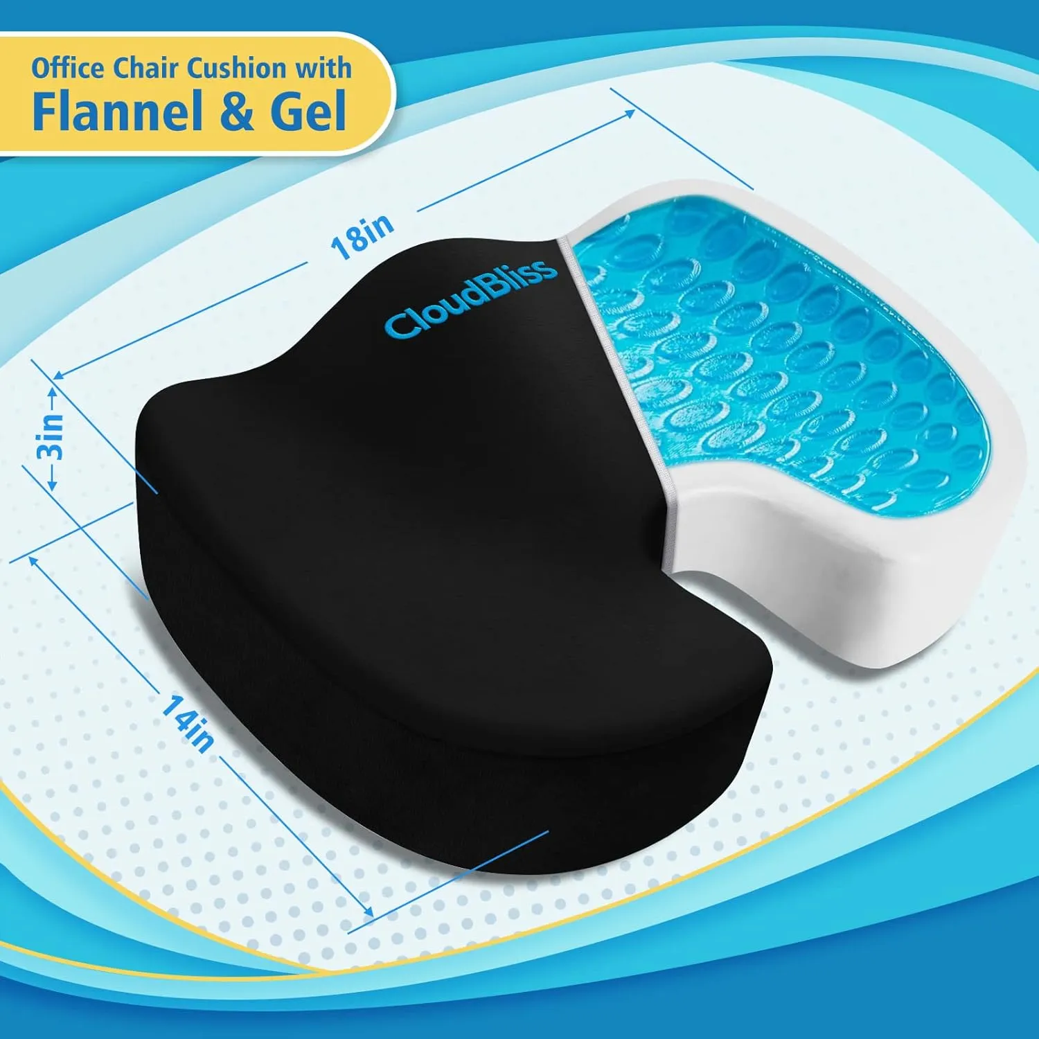 CloudBliss Cooling Gel Enhanced Office Chair Seat Cushion, Memory Foam Cushion for Long Sitting - Back, Sciatica, Coccyx, Tailbone Pain Relief Pillow - for Office, Gaming, Car, Fathers Day