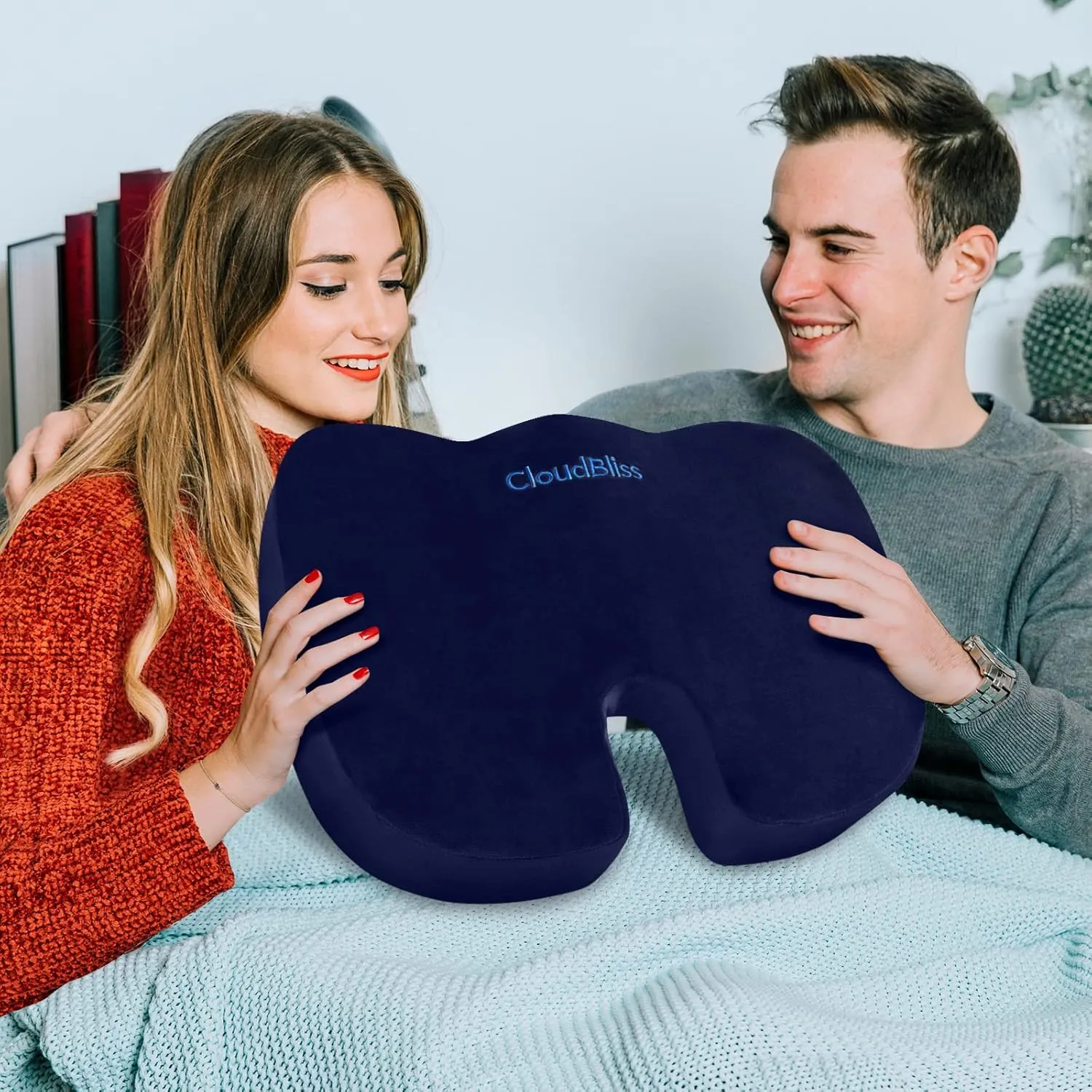 CloudBliss Large Office Chair Seat Cushion, Cooling Gel Enhanced Memory Foam for Long Sitting - Back, Sciatica, Coccyx, Tailbone Pain Relief Pillow - for Wheelchair，Office, Gaming, Car - Blue