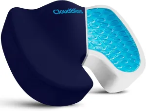 CloudBliss Large Office Chair Seat Cushion, Cooling Gel Enhanced Memory Foam for Long Sitting - Back, Sciatica, Coccyx, Tailbone Pain Relief Pillow - for Wheelchair，Office, Gaming, Car - Blue