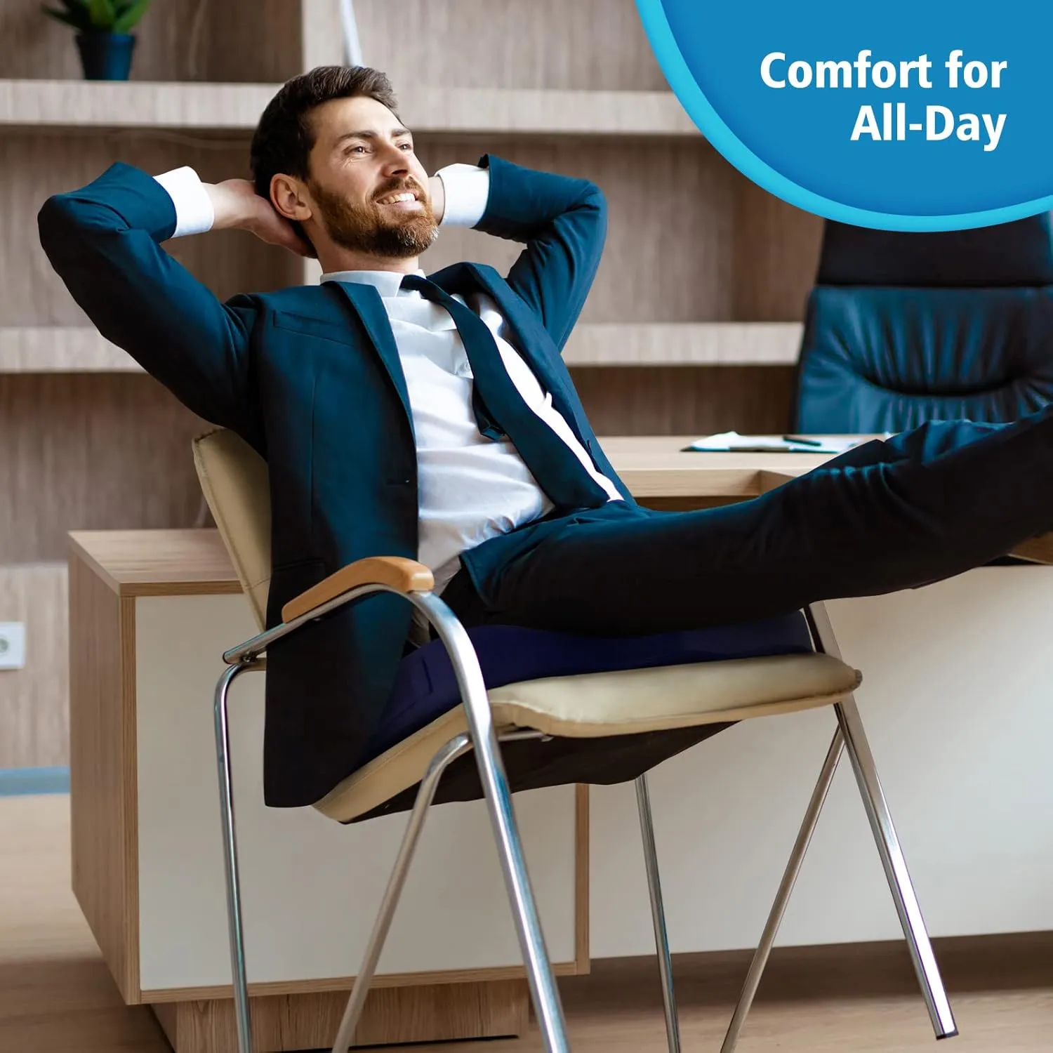 CloudBliss Large Office Chair Seat Cushion, Cooling Gel Enhanced Memory Foam for Long Sitting - Back, Sciatica, Coccyx, Tailbone Pain Relief Pillow - for Wheelchair，Office, Gaming, Car - Blue