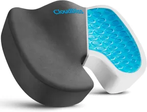 CloudBliss Large Office Chair Seat Cushion, Cooling Gel Enhanced Memory Foam for Long Sitting - Back, Sciatica, Coccyx, Tailbone Pain Relief Pillow - for Wheelchair，Office, Gaming, Car - Grey