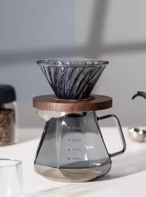 Coffee Brewing V60 Set with Walnut Wood Holder and Sharing Pot