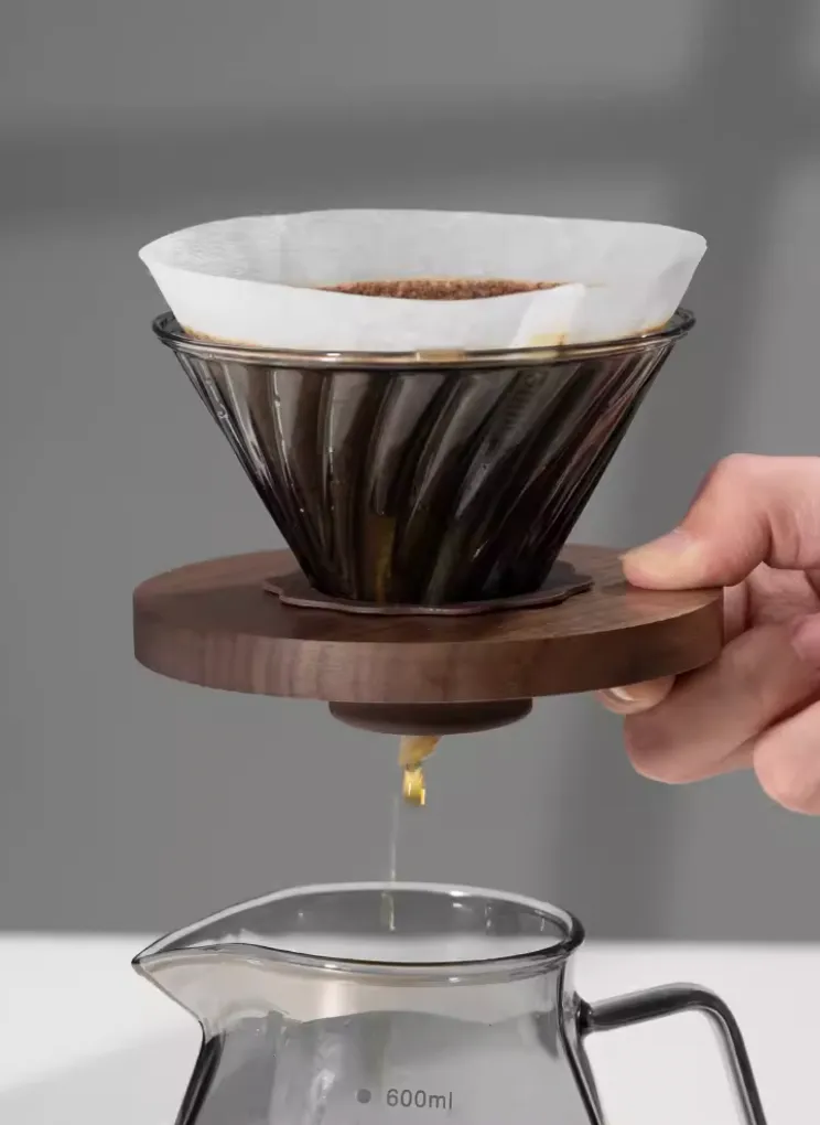 Coffee Brewing V60 Set with Walnut Wood Holder and Sharing Pot
