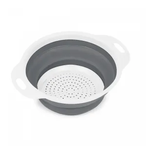 Collapsible Colander Large White/Grey - Set of 2 Cookware|Grande passoire repliable blanche et grise - ensemble de 2 ustensiles de cuisine