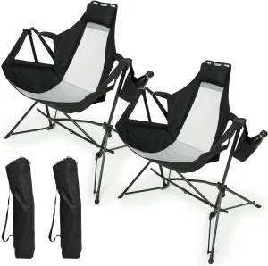 Comfortable Outdoor Relaxation with Portable Hammock Camping Chair, Adjustable Recline, Cup Holder, Black, Set of 2