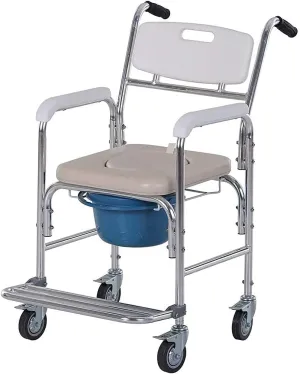 Commode Chair,Toilet Chair Wheeled Commode,Wheeled Chair with Round Bowl and Footrests,Portable Bathroom Chair,Mobile Commode,Detachable Pieces for Storage,Elderly,Surgery Recovery