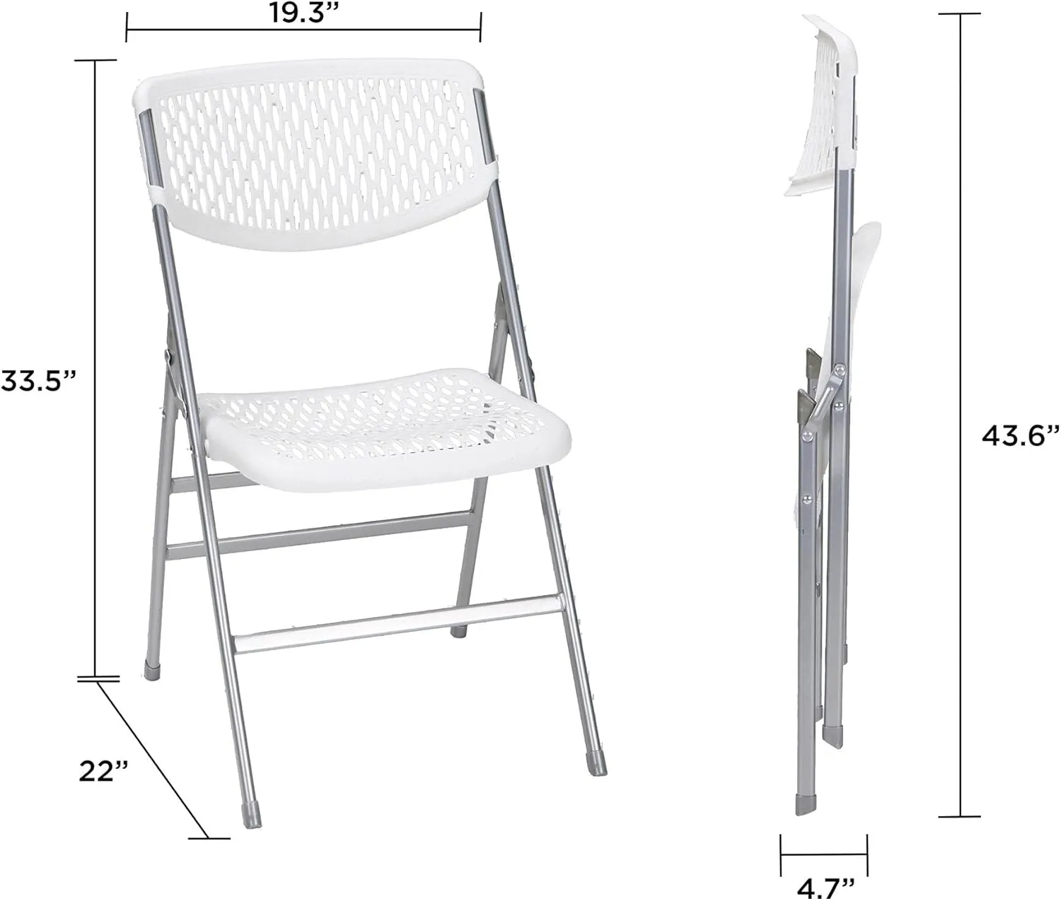 COSCO Ultra Comfort Commercial XL Plastic Folding Chair, 300 lb. Weight Rating, Triple Braced, White, 4-Pack