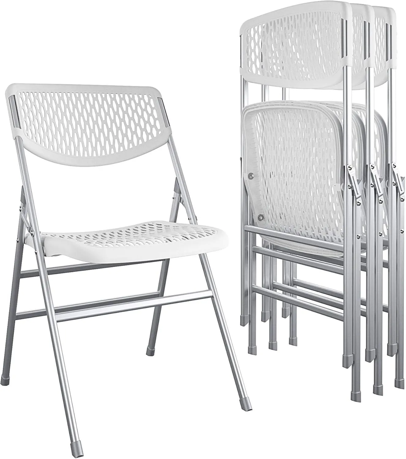 COSCO Ultra Comfort Commercial XL Plastic Folding Chair, 300 lb. Weight Rating, Triple Braced, White, 4-Pack