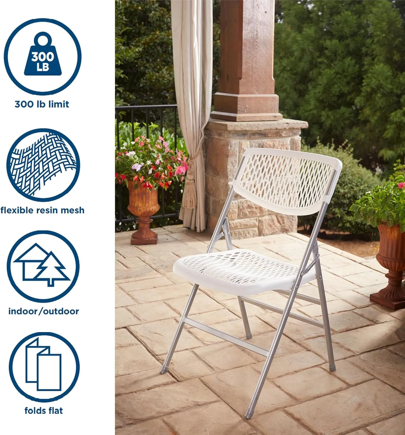 COSCO Ultra Comfort Commercial XL Plastic Folding Chair, 300 lb. Weight Rating, Triple Braced, White, 4-Pack