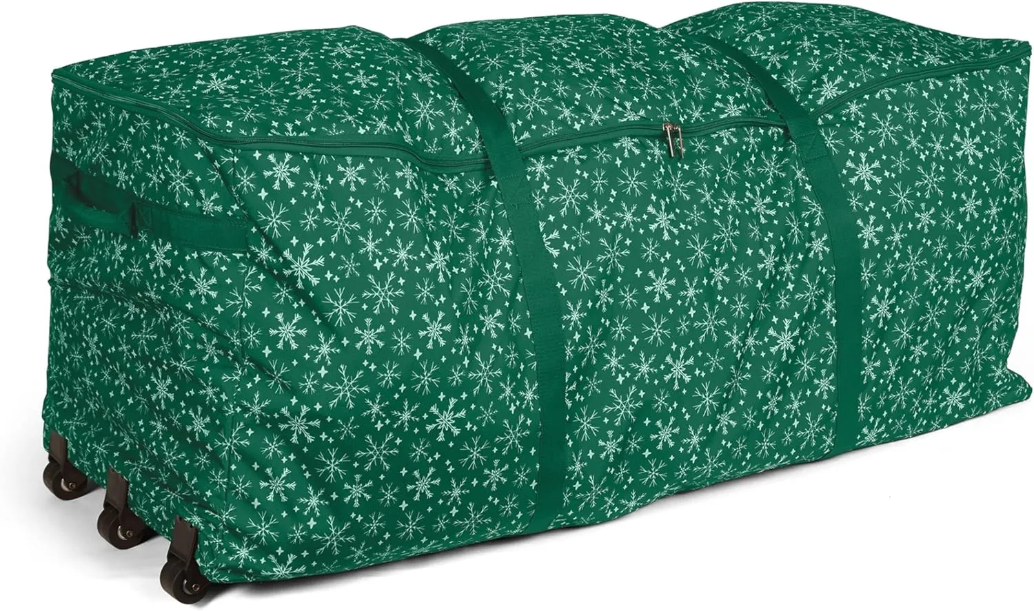 Covermates Keepsakes Christmas Tree Rolling Cinch Bag – Superior Protection, Padded Handles - Holiday Storage, Green Snowflake