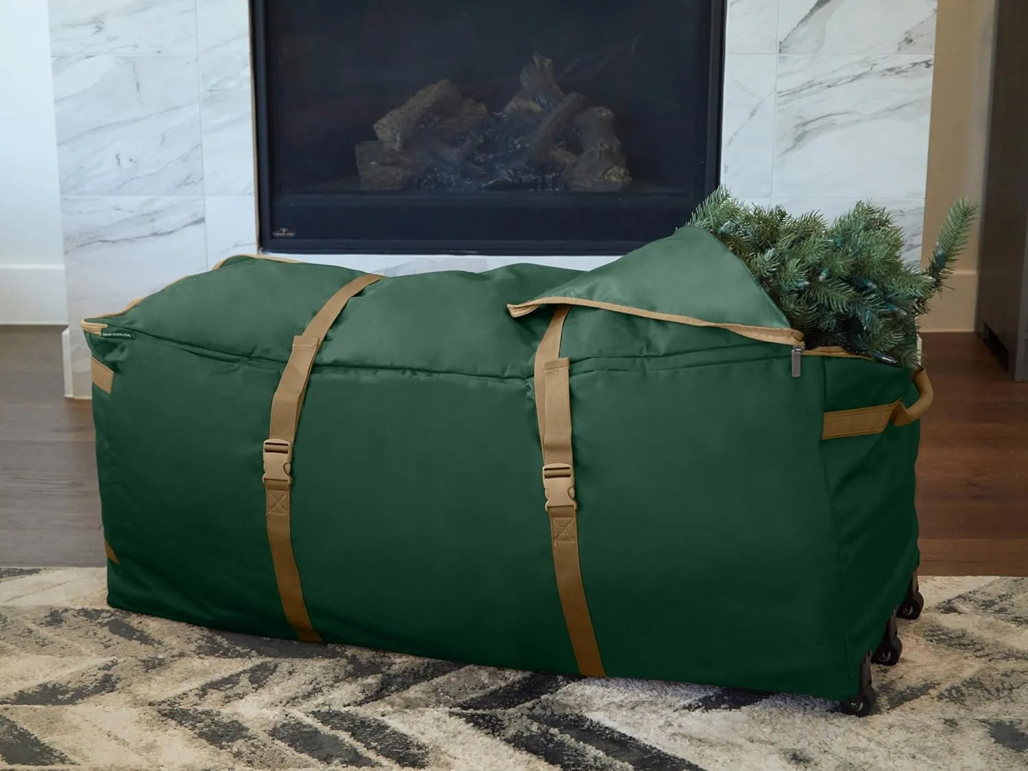 Covermates Keepsakes Christmas Tree Rolling Cinch Bag – Superior Protection, Padded Handles - Holiday Storage, Green
