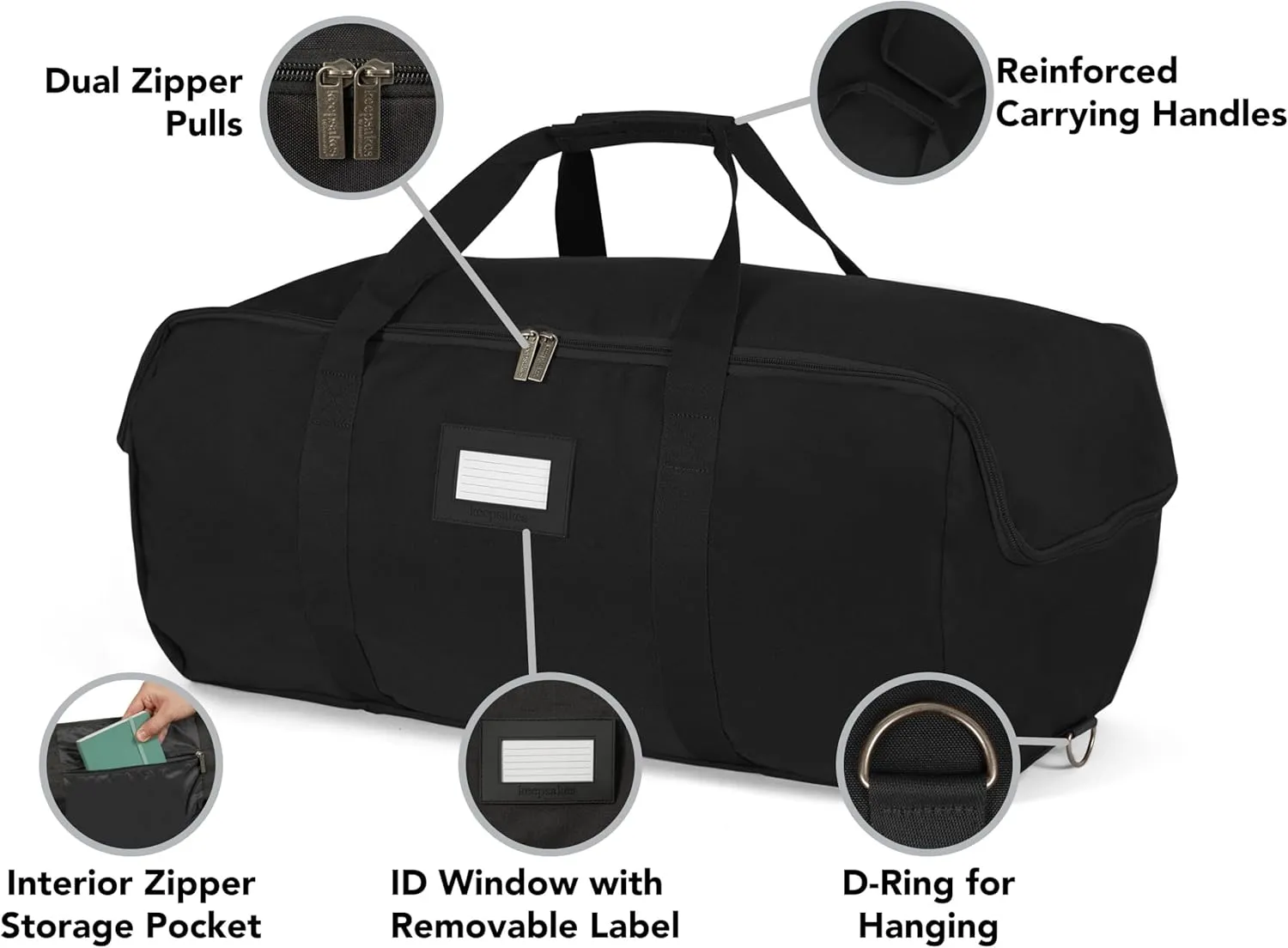 Covermates Keepsakes Garland Duffle Bag – Durable Polyester, Reinforced Handles, Fits up to 25 Foot Garland Depending on Thickness - Holiday Storage, Black