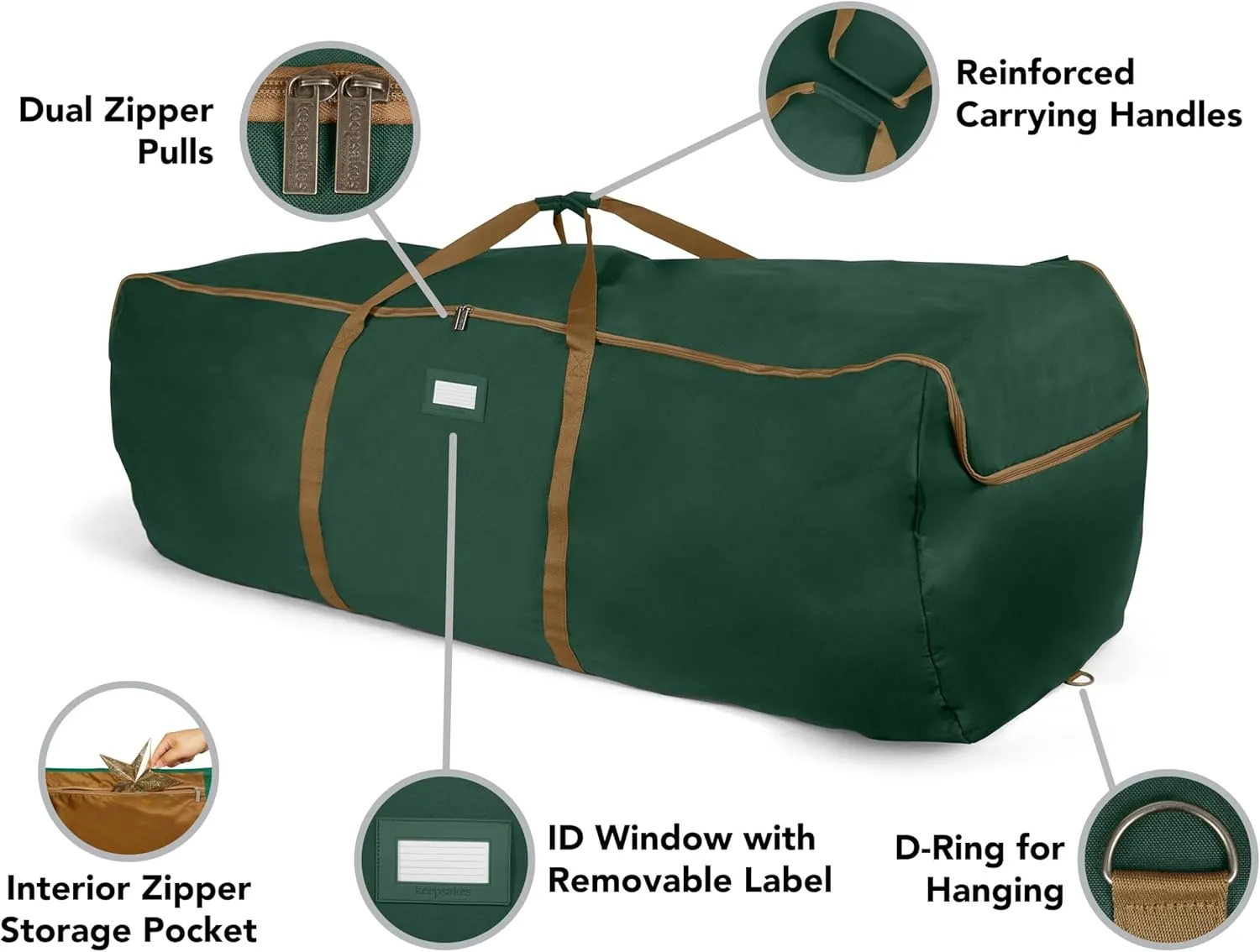 Covermates Keepsakes Garland Duffle Bag – Durable Polyester, Reinforced Handles, Fits up to 25 Foot Garland Depending on Thickness - Holiday Storage, Green