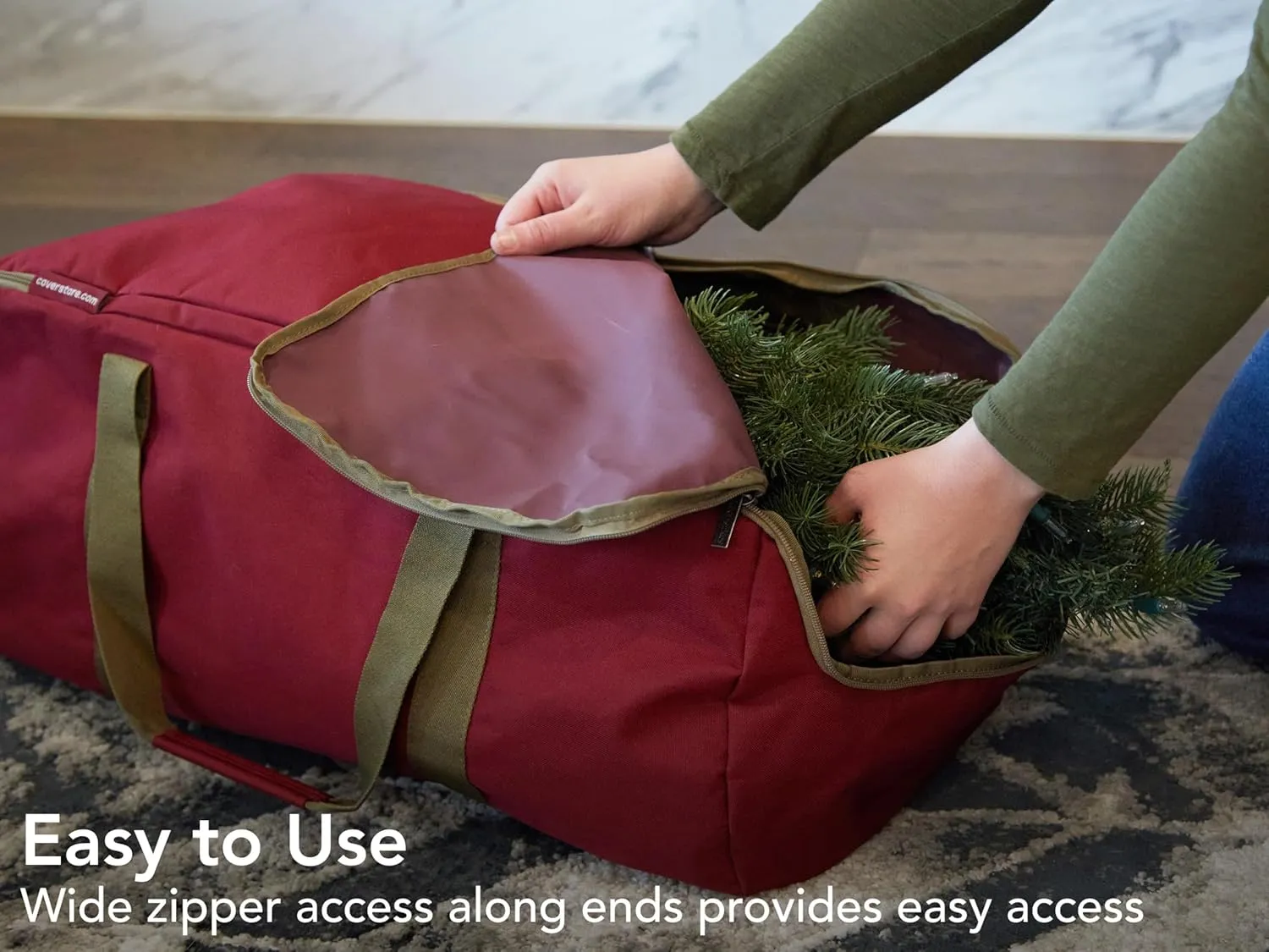 Covermates Keepsakes Garland Duffle Bag – Durable Polyester, Reinforced Handles, Fits up to 25 Foot Garland Depending on Thickness - Holiday Storage, Red