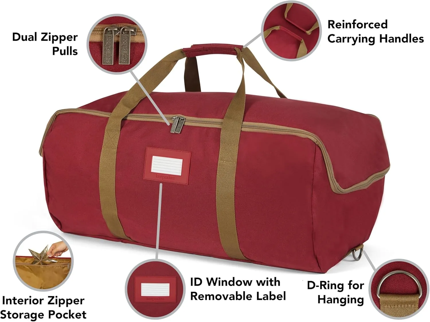 Covermates Keepsakes Garland Duffle Bag – Durable Polyester, Reinforced Handles, Fits up to 25 Foot Garland Depending on Thickness - Holiday Storage, Red