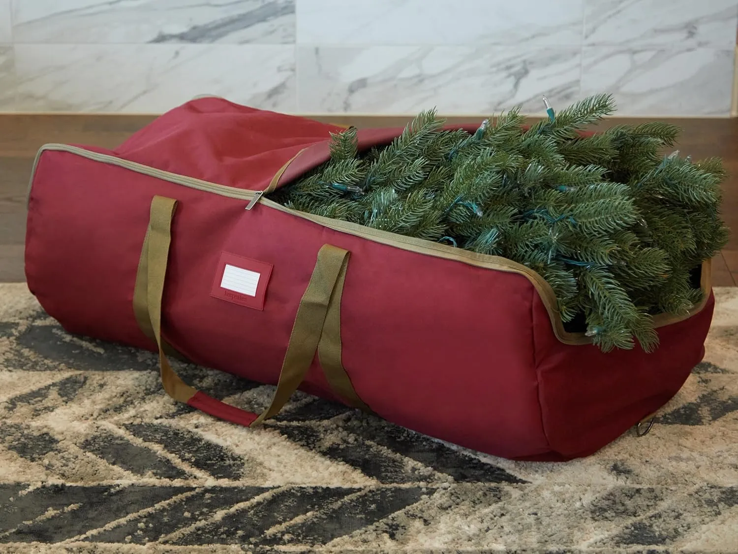 Covermates Keepsakes Garland Duffle Bag – Durable Polyester, Reinforced Handles, Fits up to 25 Foot Garland Depending on Thickness - Holiday Storage, Red