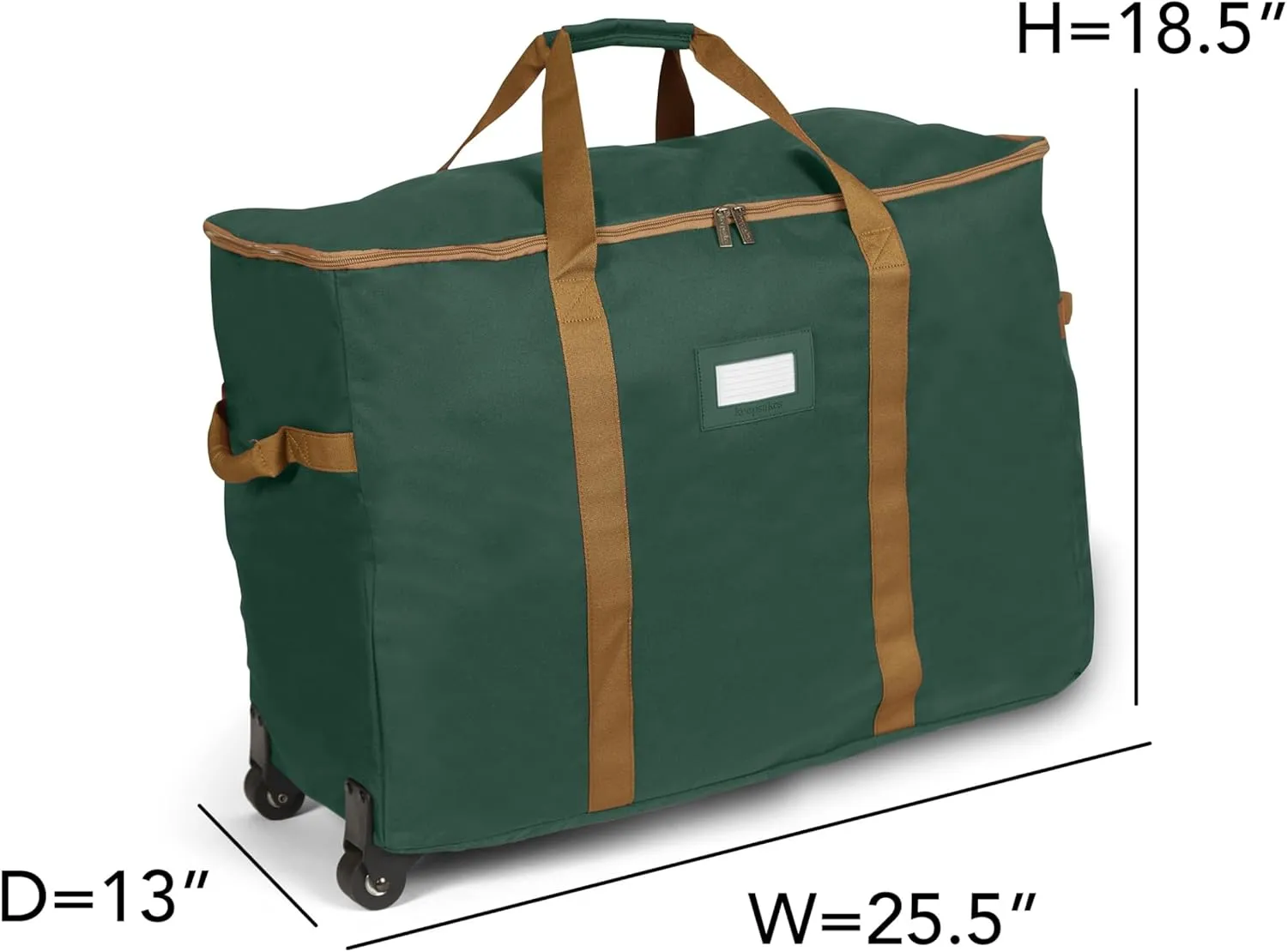 Covermates Keepsakes Rolling Treasurekeeper Storage Bag - Carrying Handles, ID Window, Dual Wheels - Holiday Storage, Green