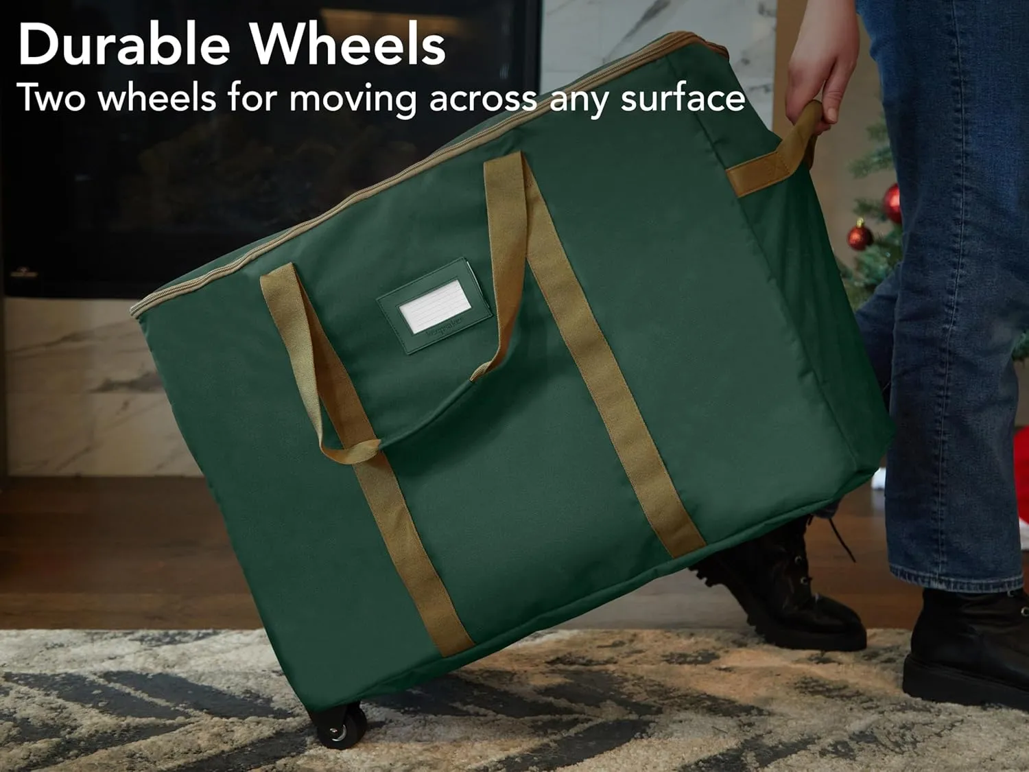 Covermates Keepsakes Rolling Treasurekeeper Storage Bag - Carrying Handles, ID Window, Dual Wheels - Holiday Storage, Green