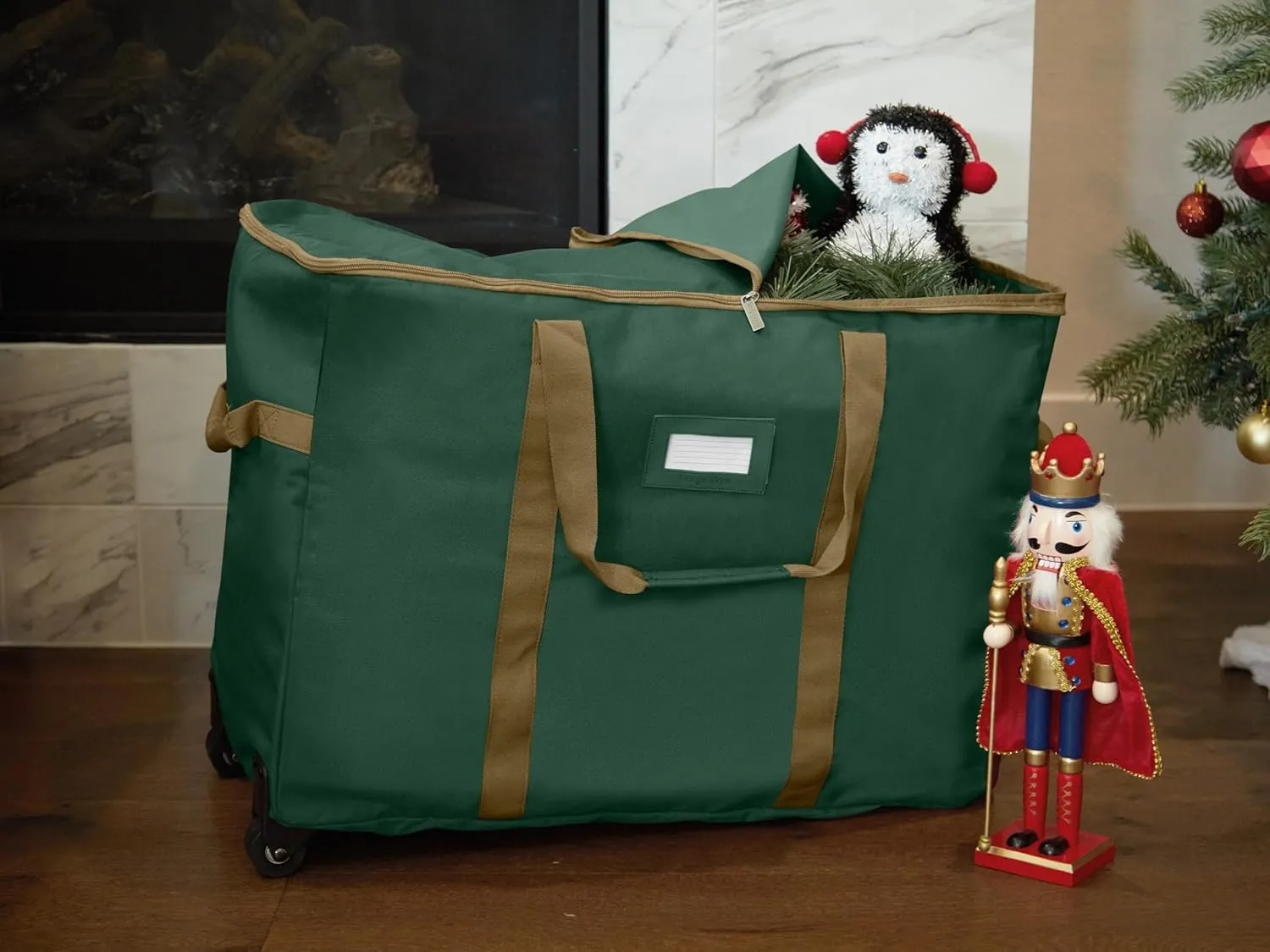 Covermates Keepsakes Rolling Treasurekeeper Storage Bag - Carrying Handles, ID Window, Dual Wheels - Holiday Storage, Green