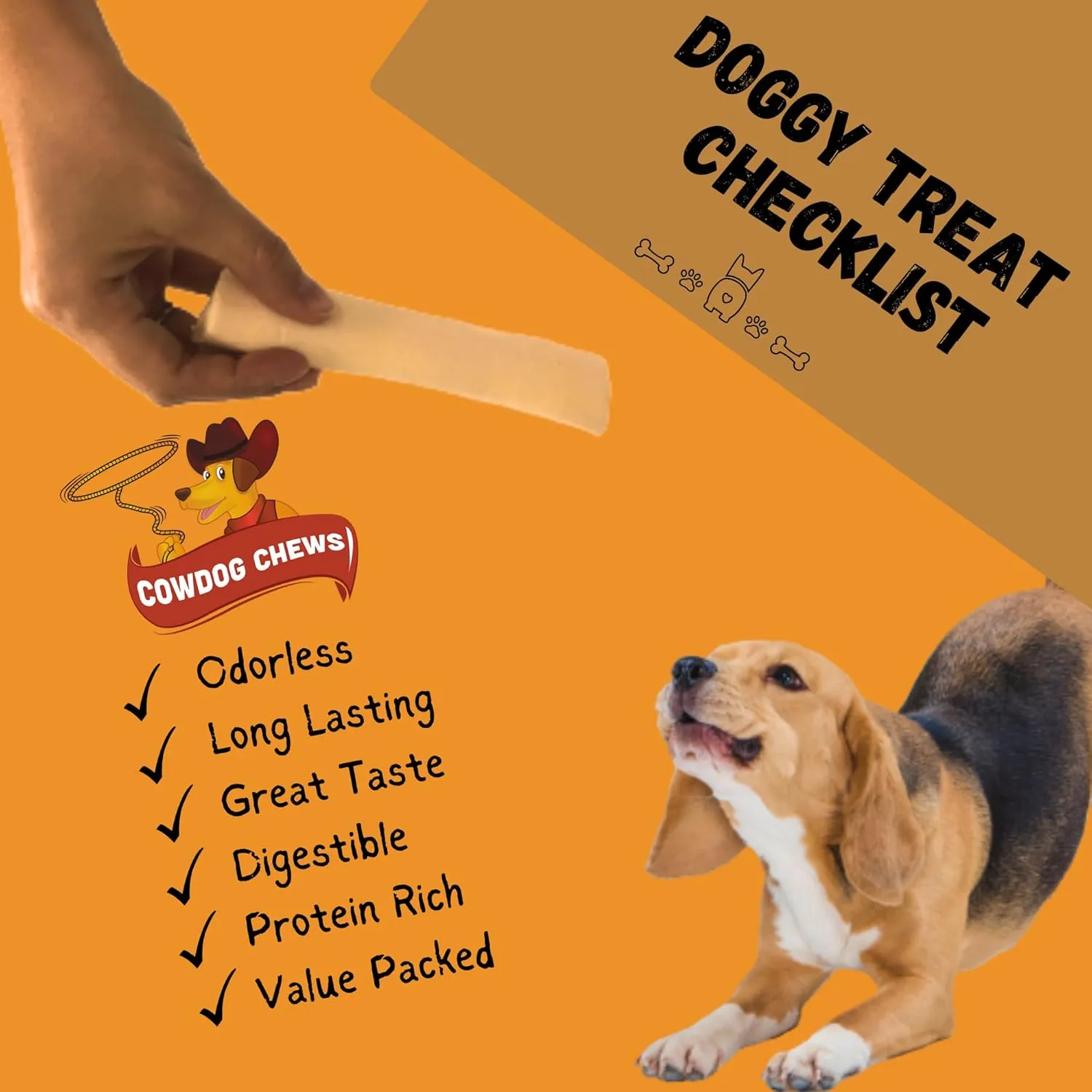 Cowdog Chews Beefhide Roll (7-8 inch) Long Lasting Dog Treat Bone, Great for Dental Health and Aggressive Chewers (20 Count)