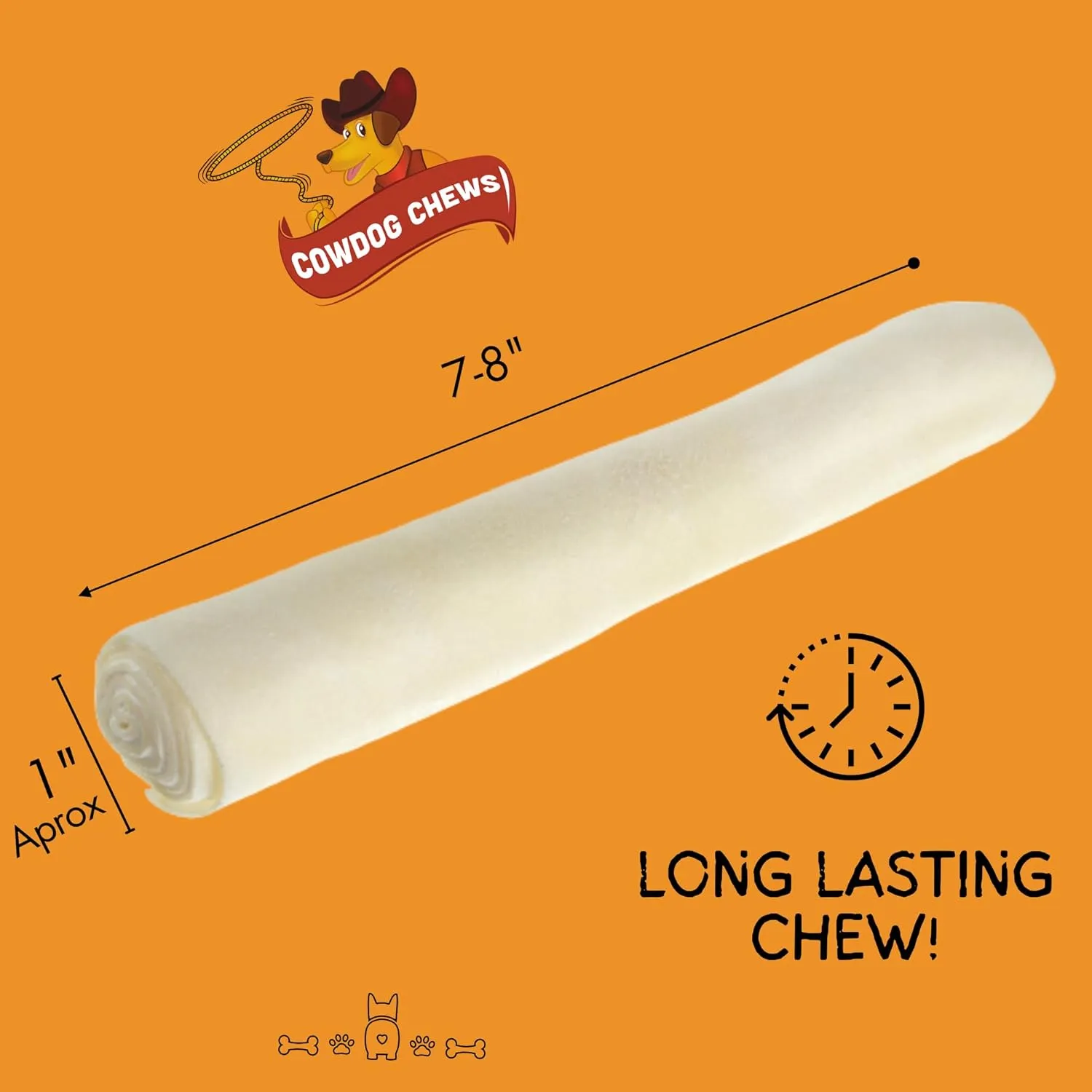 Cowdog Chews Beefhide Roll (7-8 inch) Long Lasting Dog Treat Bone, Great for Dental Health and Aggressive Chewers (20 Count)