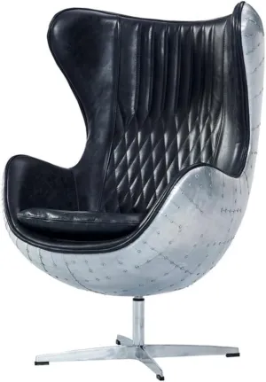 Crafters and Weavers Cruz Leather & Metal Spitfire Shell Egg Chair in Slate