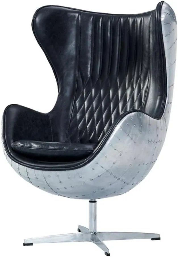Crafters and Weavers Cruz Leather & Metal Spitfire Shell Egg Chair in Slate
