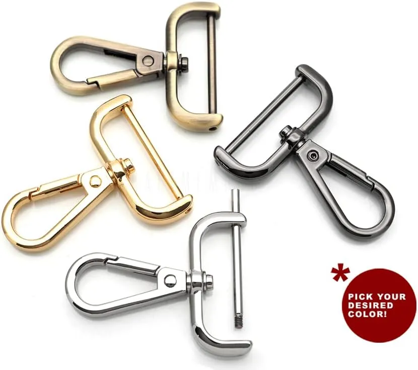 CRAFTMEMORE 2pcs Detachable Snap Hook Swivel Clasp w/Screw Bar VT493 Bag Strap Hardware Replacement (1-1/4 Inch, Silver)