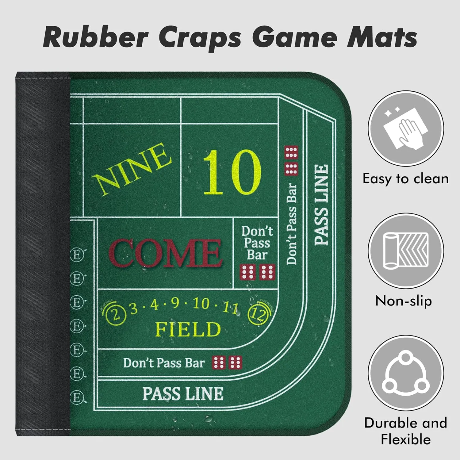 Craps Mat 70" x 35" Craps Table Top Set Craps Table Mat Craps Table Top Mat with 5 Craps Casino Craps ON/Off Poker Button Storage Bag Craps Game Layout