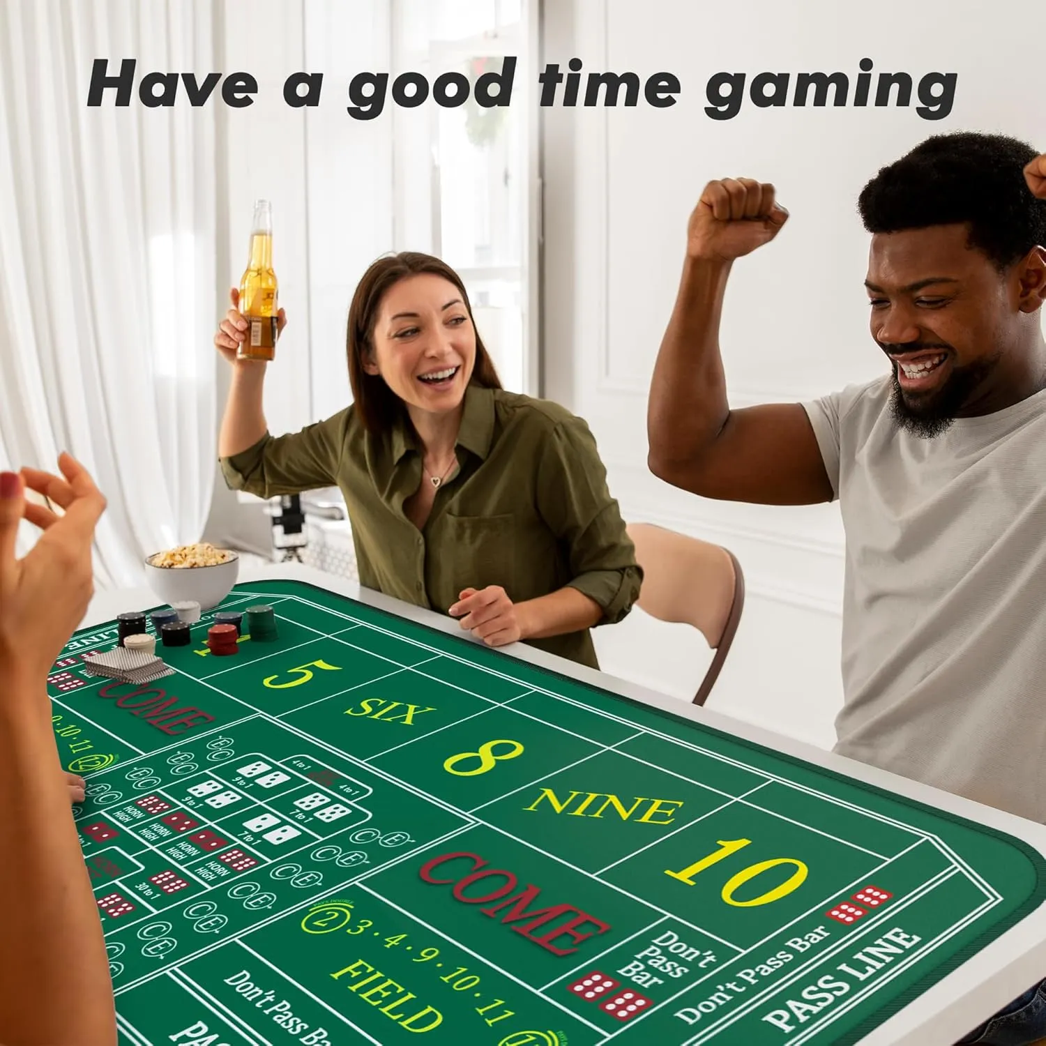 Craps Mat 70" x 35" Craps Table Top Set Craps Table Mat Craps Table Top Mat with 5 Craps Casino Craps ON/Off Poker Button Storage Bag Craps Game Layout
