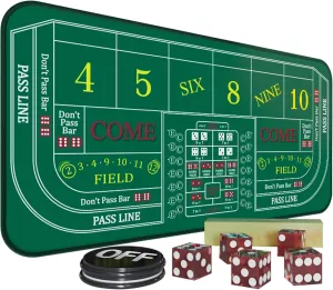Craps Mat 70" x 35" Craps Table Top Set Craps Table Mat Craps Table Top Mat with 5 Craps Casino Craps ON/Off Poker Button Storage Bag Craps Game Layout