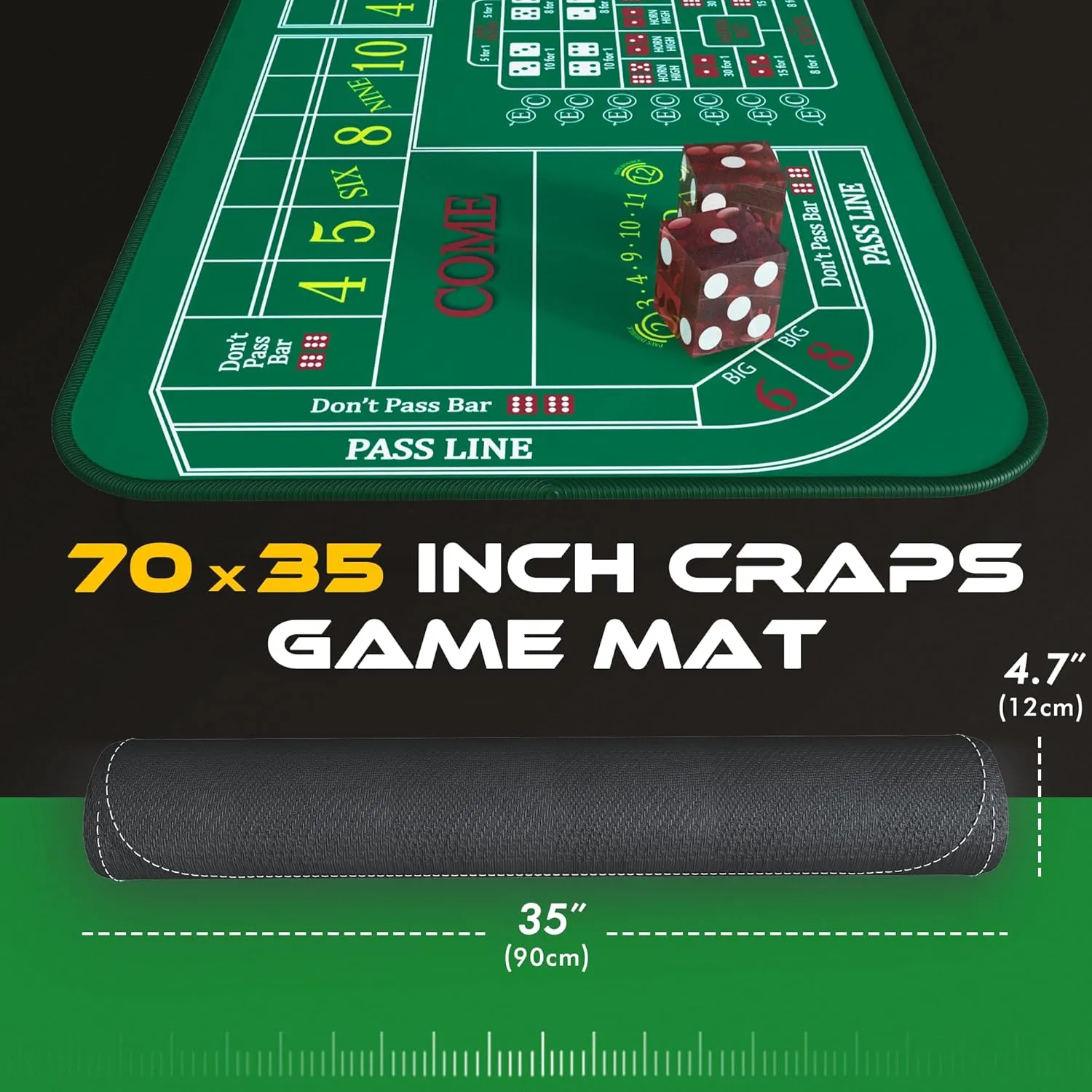 Craps Mat 70" x 35" Craps Table Top Set Craps Table Mat Craps Table Top Mat with 5 Craps Casino Craps ON/Off Poker Button Storage Bag Craps Game Layout