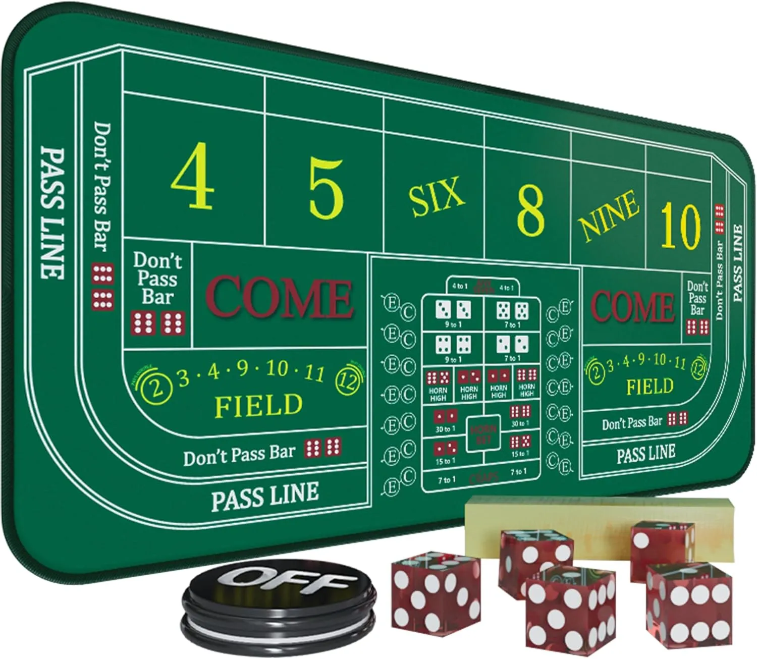 Craps Mat 70" x 35" Craps Table Top Set Craps Table Mat Craps Table Top Mat with 5 Craps Casino Craps ON/Off Poker Button Storage Bag Craps Game Layout