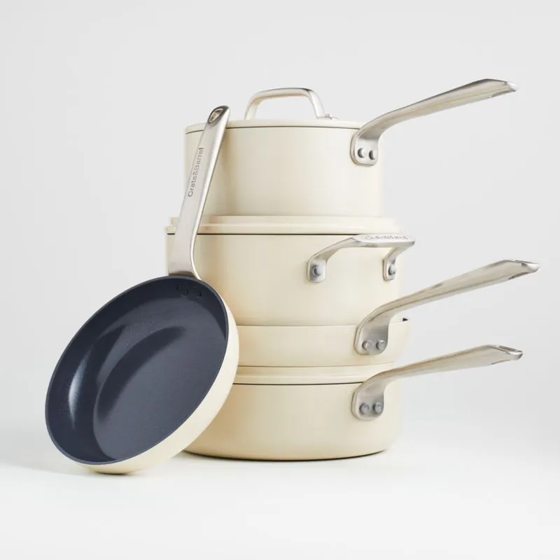 Crate & Barrel EvenCook Ceramic Cream Ceramic Nonstick 8-Piece Cookware Set