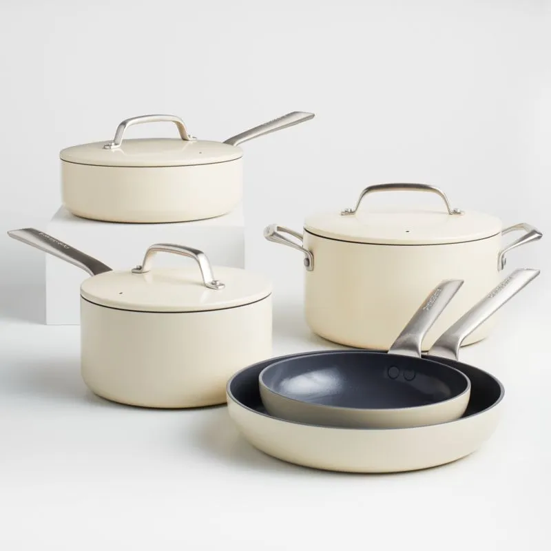 Crate & Barrel EvenCook Ceramic Cream Ceramic Nonstick 8-Piece Cookware Set