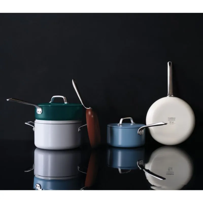 Crate & Barrel EvenCook Ceramic Cream Ceramic Nonstick 8-Piece Cookware Set