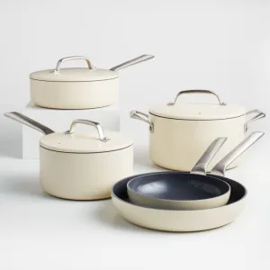 Crate & Barrel EvenCook Ceramic Cream Ceramic Nonstick 8-Piece Cookware Set