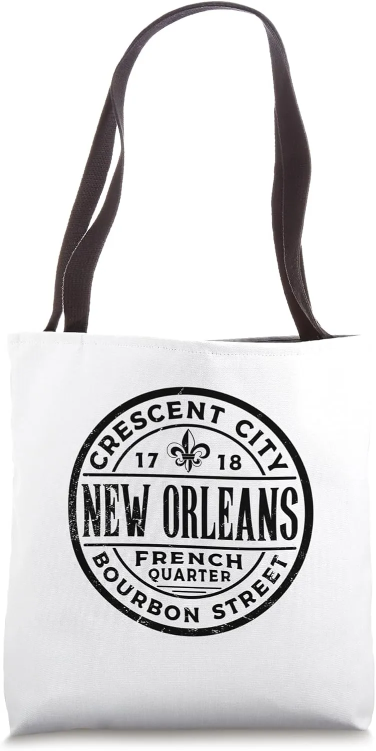 Crescent City NOLA Bourbon Street French Quarter Distressed Tote Bag