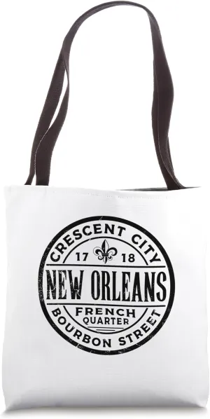 Crescent City NOLA Bourbon Street French Quarter Distressed Tote Bag