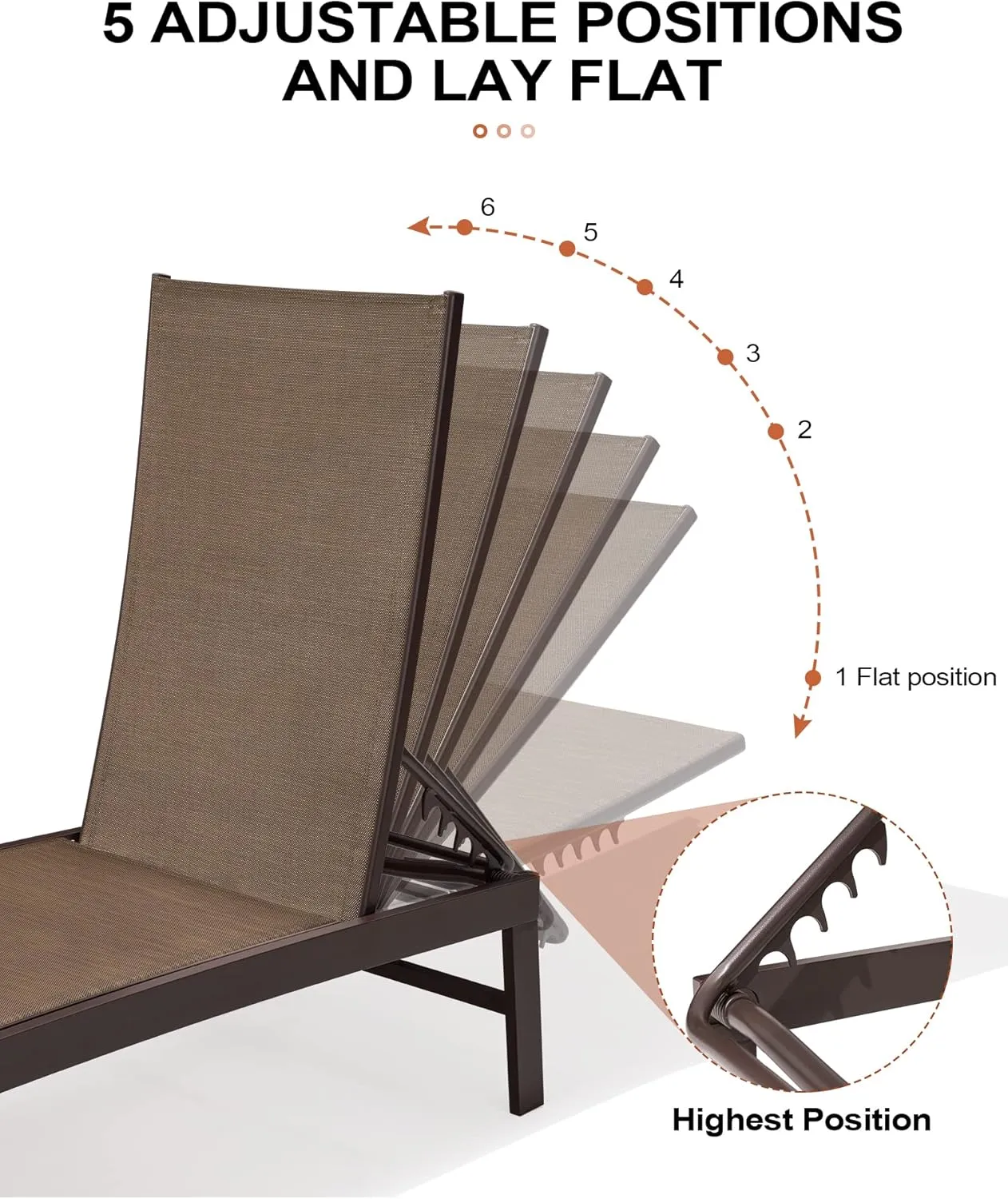Crestlive Products 4PCS Chaise Lounge Chairs Outdoor with 2PCS Side Tables, Aluminum Patio Lounge Set, Adjustable Five-Position Recliner for Beach, Pool, Sunbathing, Lawn, Yard