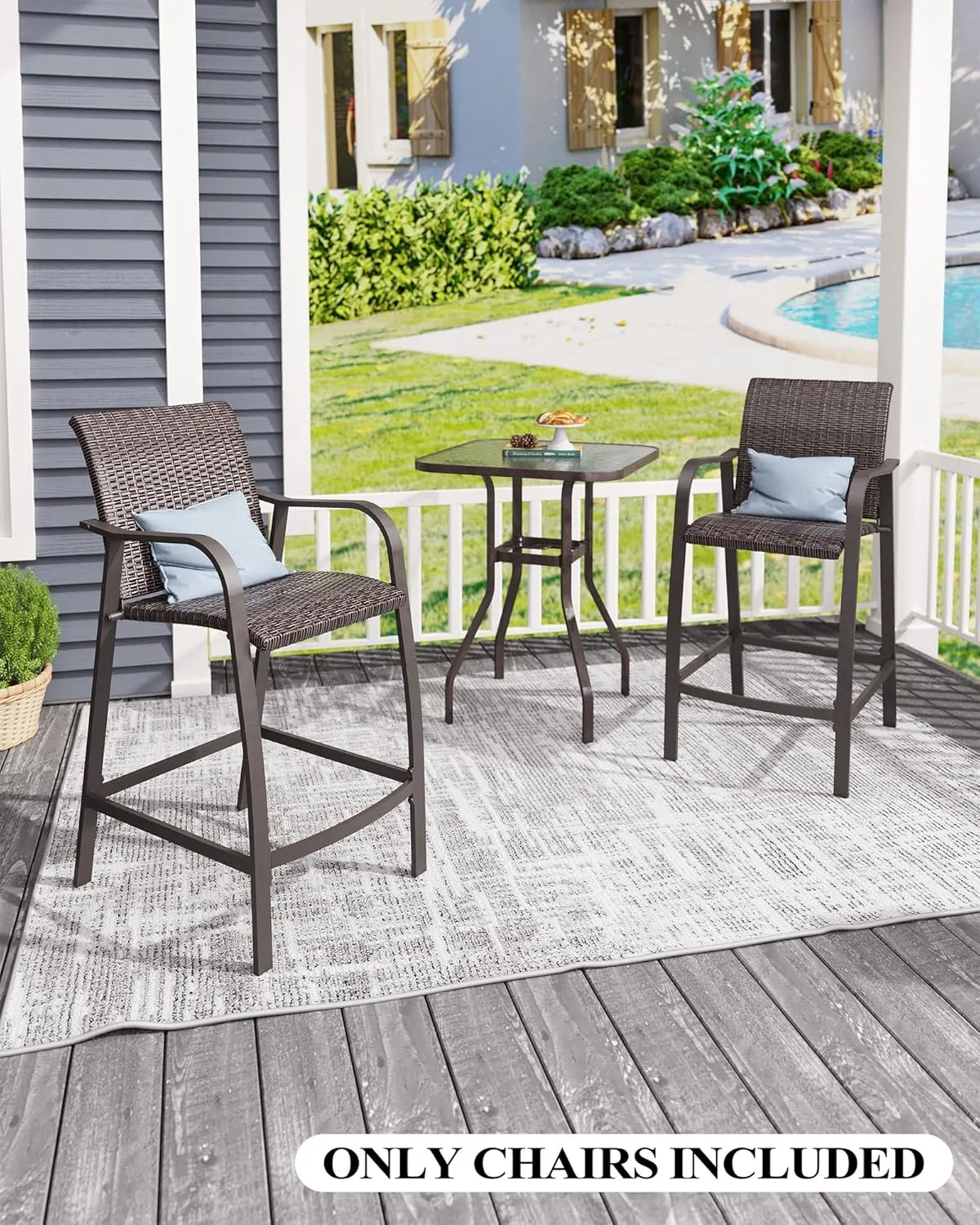 Crestlive Products Aluminum Patio Bar Stools Outdoor Wicker Bar Chairs, All Weather Backyard Furniture in Antique Brown Finish for Pool, Garden, Deck, Indoor, 2 PCS Set (Brown)