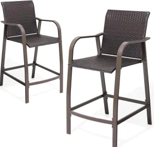 Crestlive Products Aluminum Patio Bar Stools Outdoor Wicker Bar Chairs, All Weather Backyard Furniture in Antique Brown Finish for Pool, Garden, Deck, Indoor, 2 PCS Set (Brown)