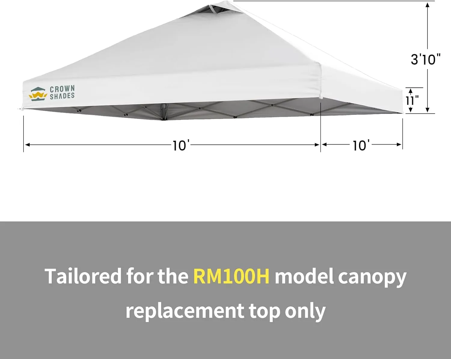 CROWN SHADES 10x10 Canopy Replacement Top - Only Compatible with Crown Shades RM100H Series, Silver Coated with Air Vent, White (Top Only)