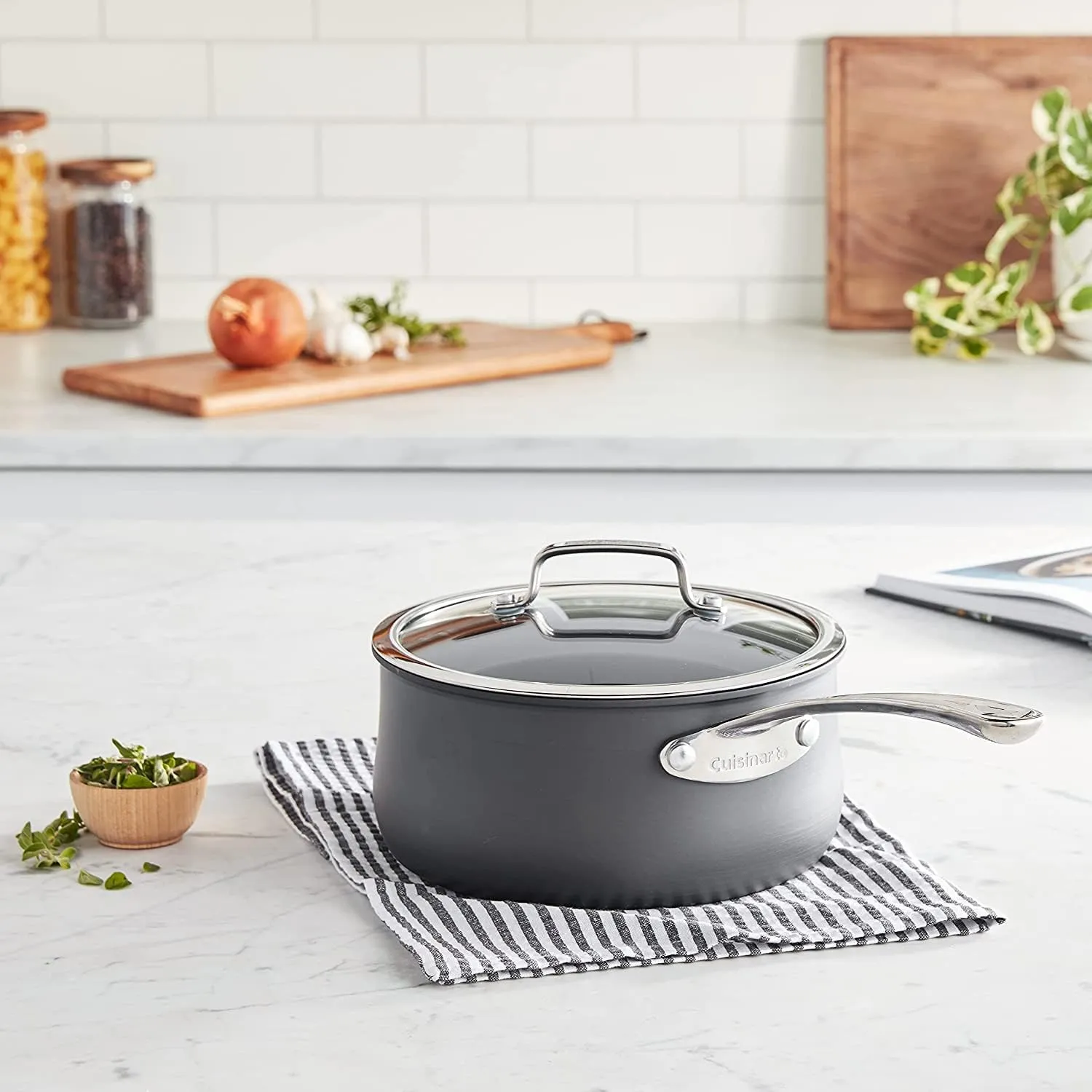 Cuisinart 64193-20 Hard Anodized 3-Quart Saucepan with Cover Contour-Stainless-Steel-Cookware, Black