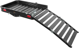 CURT 18112 50 x 30-1/2-Inch Black Aluminum Hitch Cargo Carrier with Ramp, 2-in Folding Shank