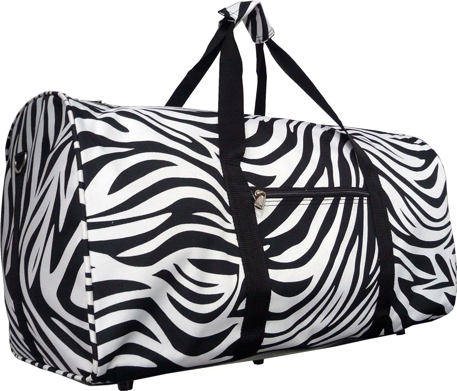 Custom Personalized 21 in Print Duffle, Overnight, Carry on Bag with Outside Pocket and Shoulder Strap (Black White Zebra)