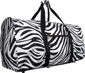 Custom Personalized 21 in Print Duffle, Overnight, Carry on Bag with Outside Pocket and Shoulder Strap (Black White Zebra)