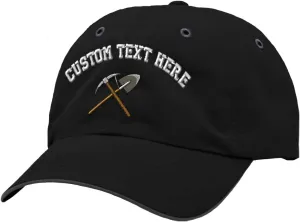Custom Text Embroidered Pick Axe and Shovel Unisex Adult Hook & Loop Polyester Richardson Water Repellent Adjustable Cap Unstructured Hat Black/Charcoal