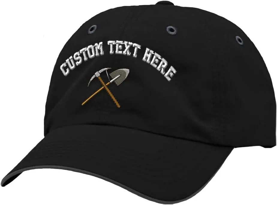 Custom Text Embroidered Pick Axe and Shovel Unisex Adult Hook & Loop Polyester Richardson Water Repellent Adjustable Cap Unstructured Hat Black/Charcoal