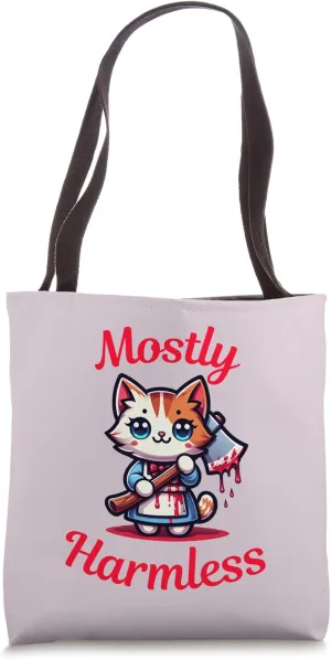 Cute Kitten In A Dress With Her Axe Is Mostly Harmless Tote Bag
